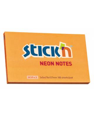Блок самоклеящийся бумажный Stick`n 21168 76x127мм 100лист. 70г/м2 неон оранжевый