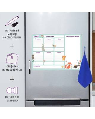 Планинг на холодильник магнитный РАСПИСАНИЕ 42х30 см, с маркером и салфеткой, ЮНЛАНДИЯ, 237851