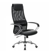 Кресло офисное  PREMIUM "Stalker EX-608 CH", хром, ткань-сетка/кожзам, черное, 532091