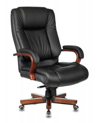 Кресло руководителя Бюрократ T-9925WALNUT/BLACK черный кожа крестовина дерево