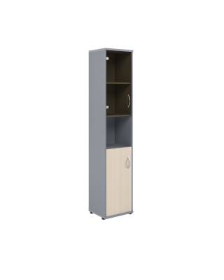 Шкаф колонка с малой глухой и стеклянной дверьми СУ-1.4(L) Клен/Металлик 406*365*1975 