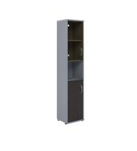 Шкаф колонка с малой глухой и стеклянной дверьми СУ-1.4(L) Венге/Металлик 406*365*1975 