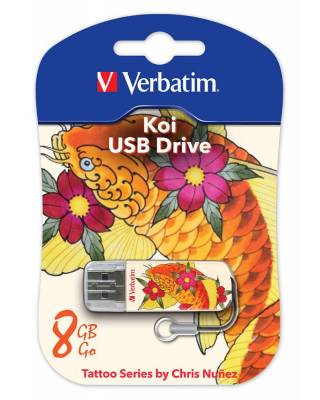 Флеш Диск Verbatim 8Gb Store n Go Mini Tattoo Koi 49882 USB2.0 белый/узор