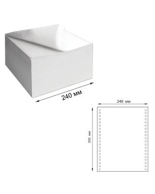 Бумага самокопирующая с перфорацией белая, 240х305 мм (12"), 3-х слойная, 600 комплектов, белизна 90%, DRESCHER, 110757