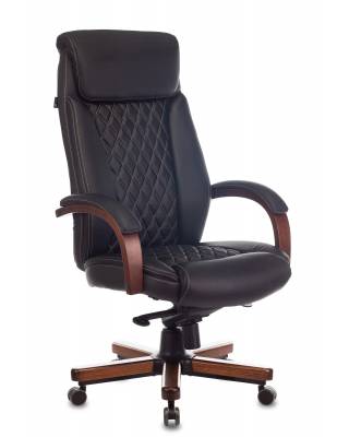 Кресло руководителя Бюрократ T-9924WALNUT черный кожа с подголов. крестовина металл/дерево