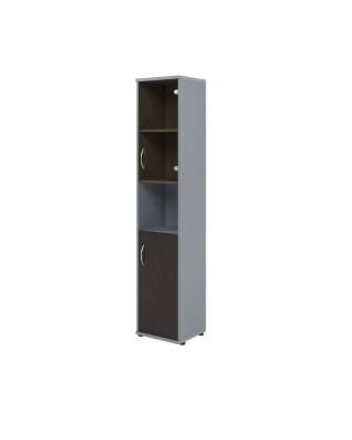 Шкаф колонка с малой глухой и стеклянной дверьми СУ-1.4(R) Венге/Металлик 406*365*1975 