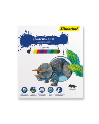 Пластилин Silwerhof 956148-10 Динозавры 10цв. 150гр. картон.кор.