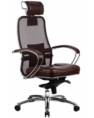 Кресло Samurai SL-2.03 (коричневая кожа/коричневая ткань-сетка)
