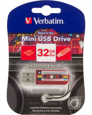 Флеш Диск Verbatim 32Gb Mini Cassette Edition 49392 USB2.0 красный/рисунок