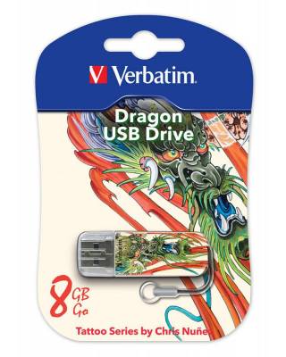 Флеш Диск Verbatim 8Gb Store n Go Mini Tattoo Dragon 49884 USB2.0 белый/узор
