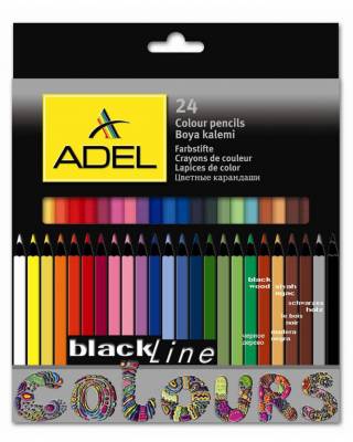 Карандаши цветные Adel BlacklinePB 211-2362-000 черное дерево d=3мм 24цв. цветной корпус коробка/европод.