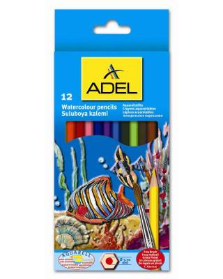 Карандаши цветные акварельные Adel Aquacolor 216-2610-000 d=3мм 12цв. кисточка коробка/европод.