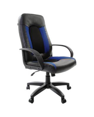 Кресло офисное  "Strike EX-525", экокожа черная, ткань черная/синяя, TW, 531380