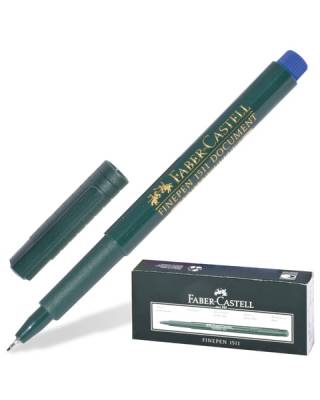 Ручка капиллярная (линер) FABER-CASTELL "Finepen 1511", СИНЯЯ, корпус темно-зеленый, линия письма 0,4 мм, 151151