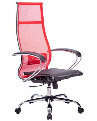 Кресло руководителя МЕТТА Комплект 7 хром красное (сетка)