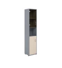 Шкаф колонка с малой глухой и стеклянной дверьми СУ-1.4(L) Клен/Металлик 406*365*1975 