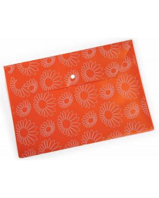 Конверт на кнопке Бюрократ -PK823NOR A4 с рисунком "Ромашки" непрозрачный пластик 0.18мм оранжевый
