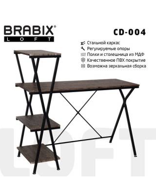 Стол на металлокаркасе BRABIX LOFT CD-004, 1200х535х1110 мм, 3 полки, цвет морёный дуб, 641218