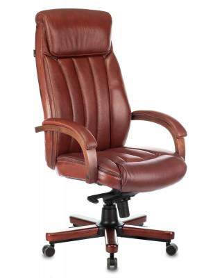 Кресло руководителя Бюрократ T-9922WALNUT светло-коричневый Leather Eichel кожа крестовина металл/дерево главное фото