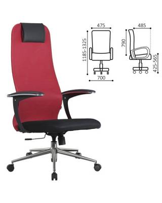 Кресло офисное  PREMIUM "Ultimate EX-801" хром, плотная двойная сетка Х2, черное/красное, 532921