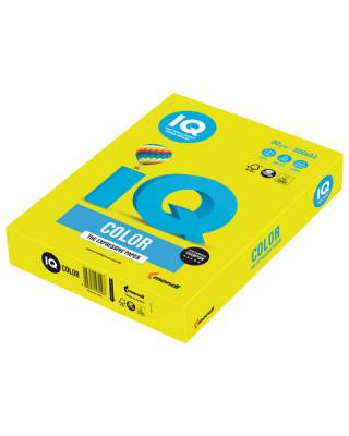 Бумага цветная IQ color, А4, 80 г/м2, 500 л., неон, желтая, NEOGB