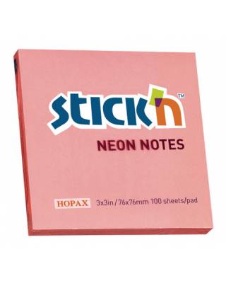 Блок самоклеящийся бумажный Stick`n 21166 76x76мм 100лист. 70г/м2 неон розовый