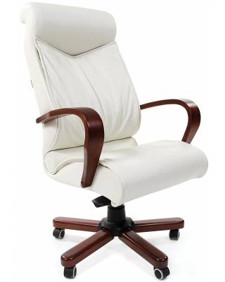 Кресло СHAIRMAN 420 WD (белая кожа, деревянный каркас)