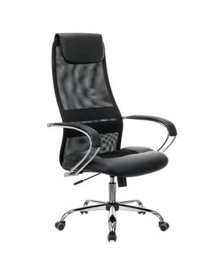 Кресло офисное  PREMIUM "Stalker EX-608 CH", хром, ткань-сетка/кожзам, черное, 532091