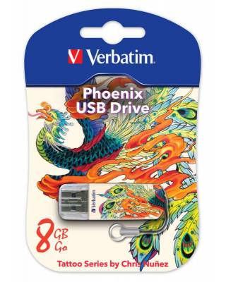 Флеш Диск Verbatim 8Gb Store n Go Mini Tattoo Phoenix 49883 USB2.0 белый/рисунок