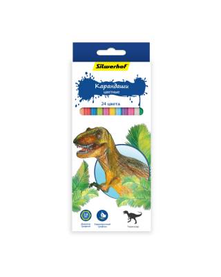 Карандаши цветные Silwerhof 134197-24 Динозавры шестигранные d=2.8мм 24цв. коробка/европод.