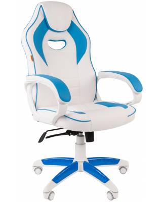 Игровое кресло Chairman game 16 Россия бело-голубой (экокожа, ткань TW)