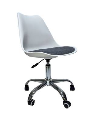 Кресло стул  "Eames MG-310 CH", хром, пластик белый, ткань серая, 532924
