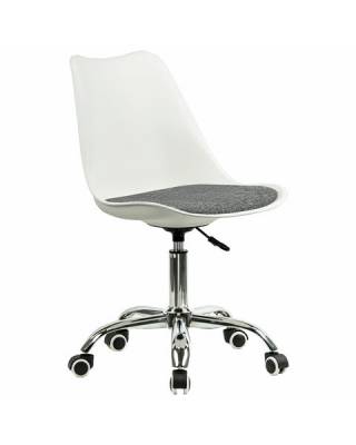 Кресло стул  "Eames MG-310 CH", хром, пластик белый, ткань серая, 532924
