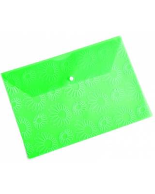 Конверт на кнопке Бюрократ -PK820GRN A4 с рисунком "Ромашки" пластик 0.18мм зеленый