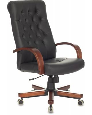 Кресло руководителя Бюрократ T-9928WALNUT/ECO черный эко.кожа крестов. металл/дерево главное фото