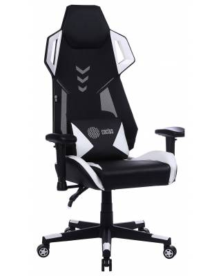 Кресло игровое Cactus CS-CHR-090BLW черный/белый эко.кожа/сетка крестов. нейлон