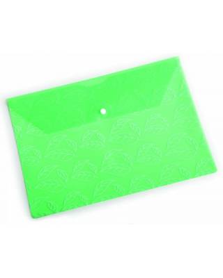 Конверт на кнопке Бюрократ -PK810GRN с рисунком "Листочки" пластик 0.18мм зеленый