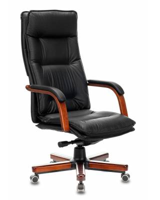 Кресло руководителя Бюрократ T-9927WALNUT/BLACK черный кожа крестовина дерево