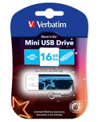 Флеш Диск Verbatim 16Gb Mini Neon Edition 49395 USB2.0 синий/рисунок