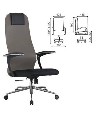 Кресло  PREMIUM "Ultimate EX-801" хром, плотная двойная сетка Х2, черное/коричневое, 532920