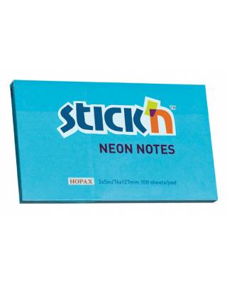 Блок самоклеящийся бумажный Stick`n 21213 76x127мм 100лист. 70г/м2 неон голубой