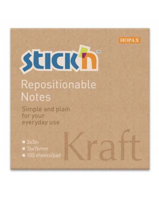 Блок самоклеящийся бумажный Stick`n 21639 76x76мм 100лист. 62г/м2 Kraft Notes