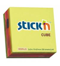 Блок самоклеящийся бумажный Stick`n 21203 51x51мм 250лист. 70г/м2 неон 5цв.в упак.