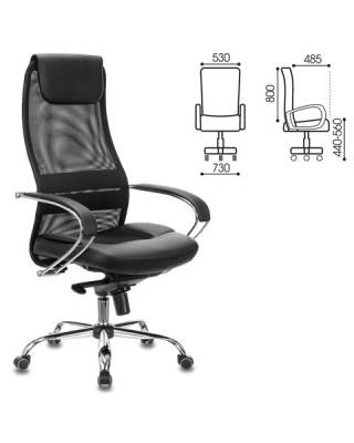 Кресло офисное  PREMIUM "Stalker EX-609 PRO", хром, мультиблок, ткань-сетка/экокожа, черное, 532416, EX609PRO_532416