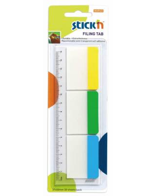 Закладки самокл. разделители пластиковые Stick`n 21359 37x50мм 3цв.в упак. 10лист на линейке с цветным краем европодвес