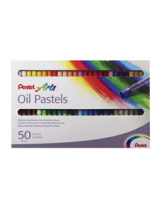 Пастель масляная художественная PENTEL "Oil Pastels", 50 цветов, круглое сечение, картонная упаковка, PHN4-50