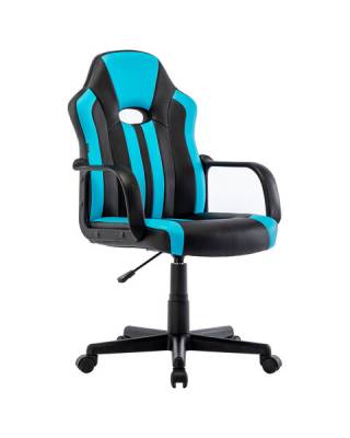 Кресло компьютерное  "Stripe GM-202", экокожа, черное/голубое, 532509