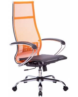 Кресло руководителя МЕТТА Комплект 7 хром оранжевое (сетка)