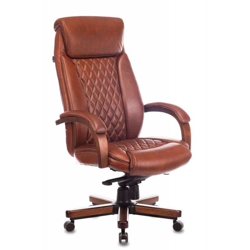 Кресло руководителя Бюрократ T-9924WALNUT светло-коричневый Leather Eichel кожа крестовина металл/дерево главное фото