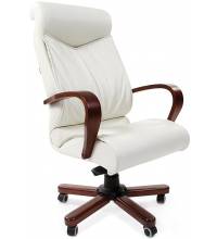 Кресло СHAIRMAN 420 WD (белая кожа, деревянный каркас)